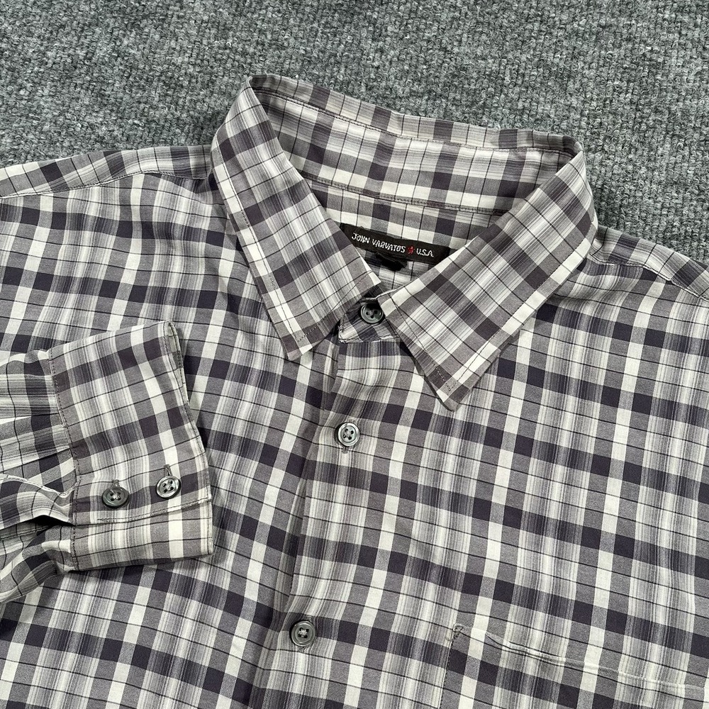 John Varvatos Shirt Mens XL‎ Gray Plaid Lightweight Long Sleeve Button Up USA
